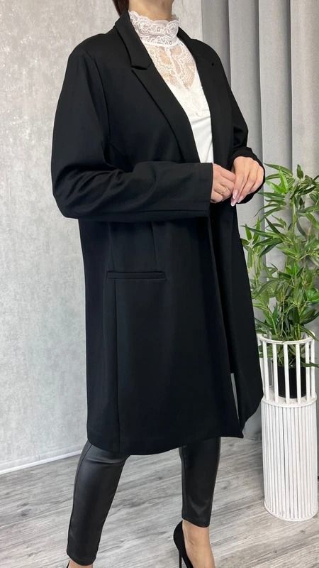 Długa marynarka dzianinowa czarna żakiet przedłużany biznesowy rozmiar 52 24 plus size 2